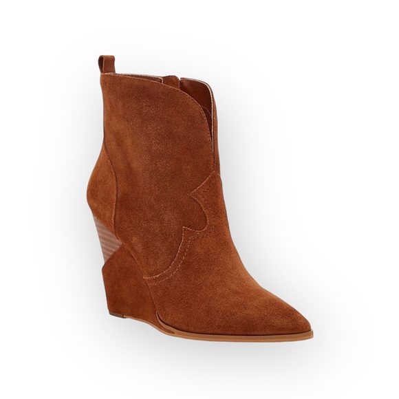 new Jessica Simpson 𖤐 Hilrie Wedge Heel Western Booties 𖤐 Brown Suede 𖤐 10M - Picture 2 of 16